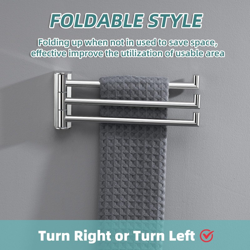 APLusee Polished Chrome Swivel Towel Bar, 304 Stainless Steel Foldable