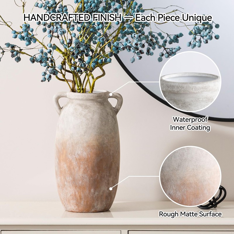 Ceramic Flower Vase 12 inch Farmhouse Rustic Vase Decorative Pottery