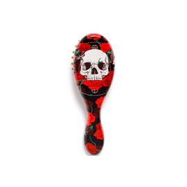 Wooden Hair Brush "Head of Roses" - Bamboo Brush with Skull and Roses - Motif 1 - Length 17 cm - Skull Hairdresser Bathroom Decoration Hair Accessory