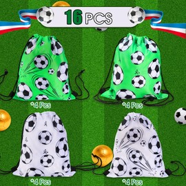 Diomelu 16Pcs Soccer Party Bags,Soccer Drawstring Bags,Portable Soccer Goodie Bags,Soccer Party Favors Snack Bags,Soccer Treat Bags for Gym Sports Travel Birthday Soccer Theme Party,12 x 10 Inch