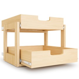 Pull Out Cabinet Organizer, 20''W×21''D×16''H Soft Close Slide Out Wooden Pull out Drawers, Double Tier Slide out Wood Cabinet Organizer, for Base Cabinet Organization in Kitchen, Pantry, Bathroom