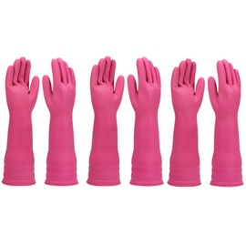 YSLON Rubber Dish Washing Gloves K¨¹che Cleaning Gloves, 3 Pairs, Waterproof, Reusable, (Pink, M)