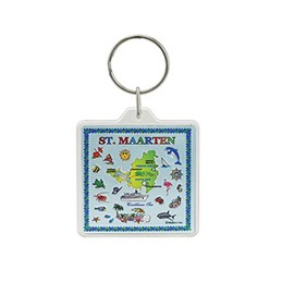 Rockin Gear Keychain St. Maarten Gift Souvenir Key chain Holder Blue SXM Map Print Key Ring 2" X 2" (St. Maarten)