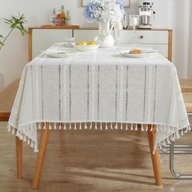 LOHASCASA Linen Tablecloth for Square Rectangle Tables Cover Burlap Farmhouse Rustic Wrinkle Resistant Washable Dining Room Table Cloths