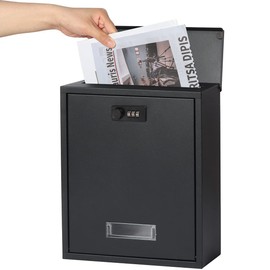 Mailbox with Combination Lock, Lovndi Wall Mounted Locking Mailboxes, Medium Capacity Drop Lock Box for Outdoor, Black