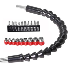 KEWAYO Flexible Screwdriver Drill Bit Extension, 11.8 Inch 1/4" Shank Magnetic Screws Bolts Shaft Tip Extender with 10pcs Screwdriver Bits and 9pcs Drive Sockets Set for Tight Spots Spaces