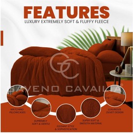 GC GAVENO CAVAILIA Luxury Fleece Duvet Cover (200x200 Cm) - Fluffy Bedding Double Bed Set - Soft Warm, Winter Teddy Duvet Set with Pillowcases - Easy Care Comforter Bed linen Double - Burnt Orange