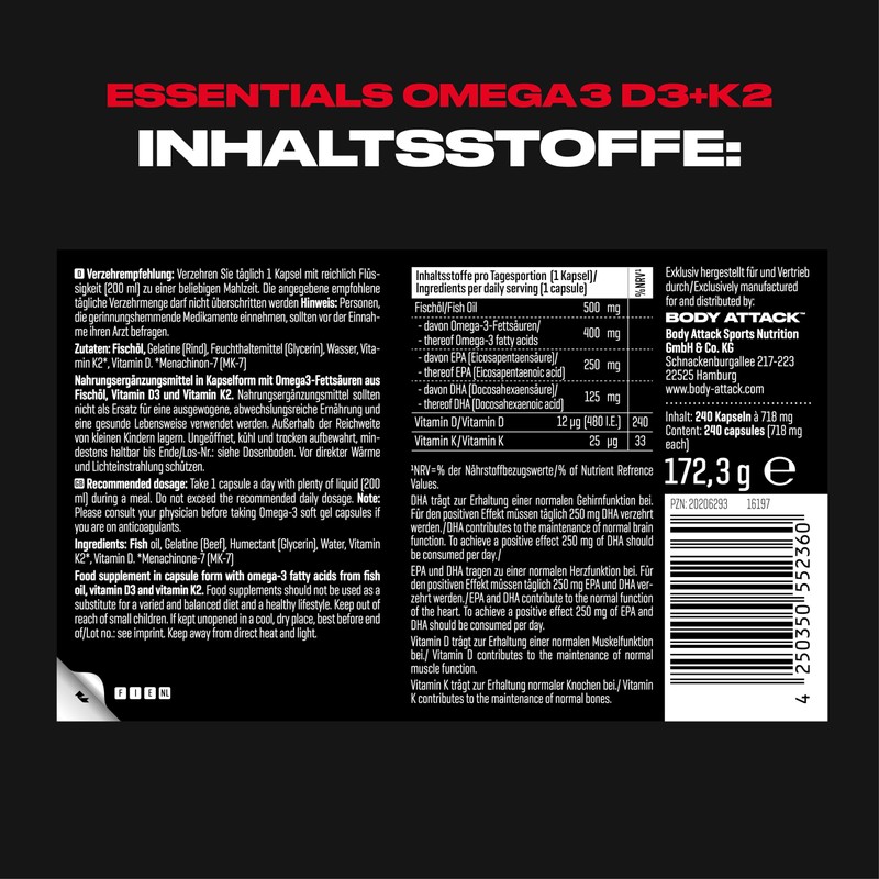 Body Attack Omega 3 + D3 + K2 High Dose