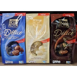 Delice Moser Roth Fine Truffles Milk, White, Dark Chocolate 4.9oz 140g (Three Bags)