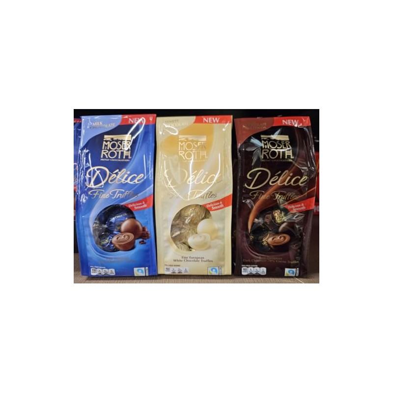Delice Moser Roth Fine Truffles Milk, White, Dark Chocolate 4.9oz