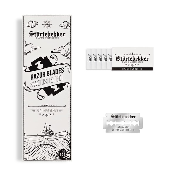 Störtebekker® Premium – 100 Sharp Razor Blades for Safety Razors and Razors – Made of Swedish Stainless Steel – Suitable for Sensitive Skin – Includes High-Quality Packaging