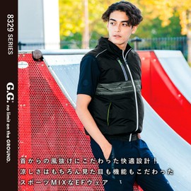 G.G. EF Vest 8329-06 Air Conditioned Work Clothes Fan Heat Shield UV Protection Summer Work Clothes Work Clothes Only Stylish G.GROUND SOWA Pro Uni Sticker Included, 04.black, L