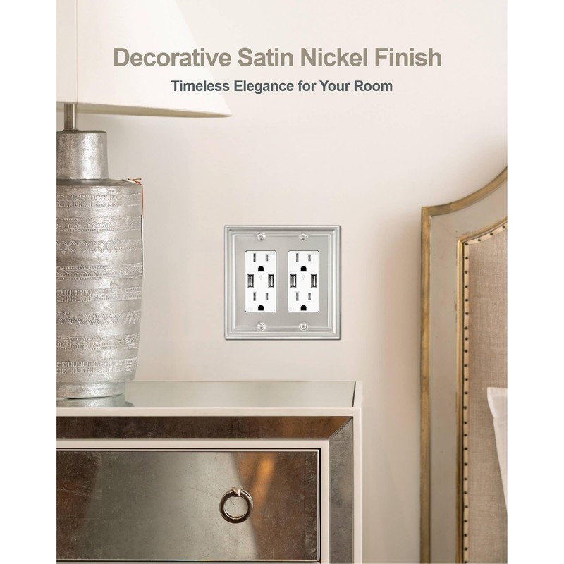 ZILLSEA 2-Pack Double Decorator Wall Plate, Satin Nickel Eletrical Outlet