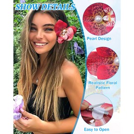 3Pcs Hawaiian Flower Hair Clip for Women Butterfly Orchid Hair Barrettes Flower Hair Clips with Pearl Summer Artificial Flowers Hair Clips for Beach, Bridal Hair Accessories(Red+Pink+White)