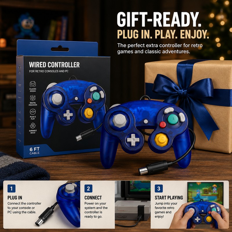 USB Wired Game Controller for Switch & PC – GameCube-Style