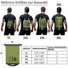 arteesol 5 L/10 L/20 L/30 L Waterproof Dry Bag/Dry Sack with Long Adjustable Shoulder Straps for Kayaking & Canoeing Trips, Fishing, Rafting, Swimming & Snowboarding
