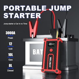 3000A Peak Portable Car Battery Booster Jump Starter Battery Pack – for 12V Vehicles (Up to 6L Gas & 4L Diesel Engines), with USB Ports, LED Light, LCD Display