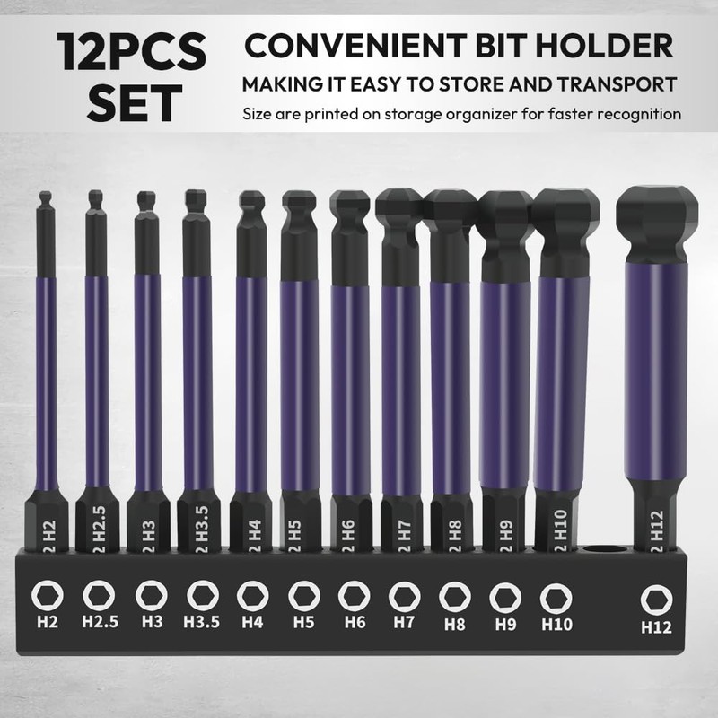 Saipe 12pcs Ball End Hex Bit Set, 75mm/3" Length Ball