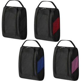 Golf Shoe Bag for Travel Zippered SportShoe Carrier Bags with Side Accessory Pockets forSocks,Tees,Golf Balls (Grey):_Black