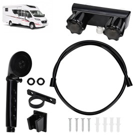 XhuangTech 4" RV Shower Faucet with Handheld Shower Head & Hose, ABS Non-Metallic Leak & Rust Proof Diverter Valve for RV Camper Motorhome Travel Trailer, Indoor Outdoor Use RV Accessories (Black)