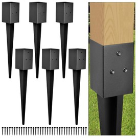 Fence Post Anchor 4''x4'', Heavy Duty Metal Fence Post Anchor Ground Spike 24''x4''x4'' for Fence, Mailbox, Bird Feeder, Decking, Banner, with The Black Powder Coating Cover on The Surface (Set 6)