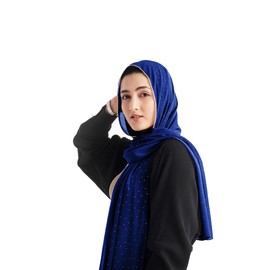 Xirhoot Hijab for Women Premium Chiffon Hijab Rhinestone Hijab Scraf for Women Muslim (Lapis Blue)