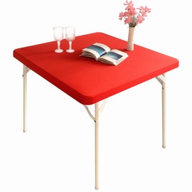Monibana Cocktail Fitted Spandex Stretch Square Table Covers Caps Elastic Square Tablecloth Red Table Topper 34x34 Inch