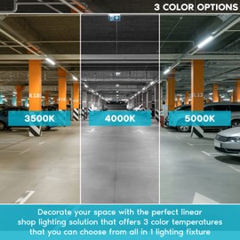 LUXRITE 3FT LED Strip Light Fixture, 25W, 3450 Lumens, Linear Shop Light, 3 Color Selectable 3500K-5000K, 0-10V Dimmable, Damp Rated, Flush Mount Ceiling Light, UL Listed - Garage, Workshop