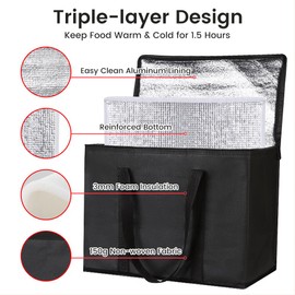 Bodaon 1-Pack Insulated Food Delivery Bag With Hard Bottom, XL Pizze Cooler Bags, Thermal Cold/Hot Styrofoam Carrier for Doordash/Travel/Shopping/Catering/Car, Dashers Door Dash Accessories