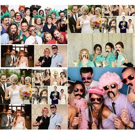 Jieddey Photo Props, Pack of 44 Photo Props Photo Accessories with Moustache Photo Booth Props Photography Accessories Photo Props Decorations for Wedding Birthday Circus Props Party