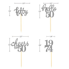 24 Pcs Glitter 50th Birthday Cupcake Toppers for Celebrating Fifty Years Old Birthday Party Decorations (Silver)