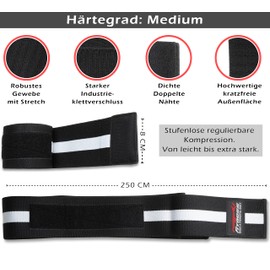 Kniebandagen zum Wickeln Medium [2er Set] (+ Trainingspläne) V2 verbesserte Version, elastische Knee Wraps mit Klettverschluss - für Bodybuilding, Kraftsport, für Frauen & Männer