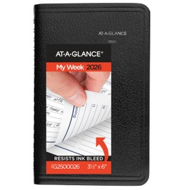 AT-A-GLANCE 2026 Planner, Weekly, 3-1/2 x 6", Pocket Size, Hourly, DayMinder, Black (G2500026)