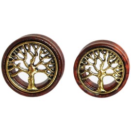 Oasis Plus Tree of Life Organic Wood Flesh Tunnels Double Flared Ear Stretcher Saddle Plugs Gauge 12mm 1/2"
