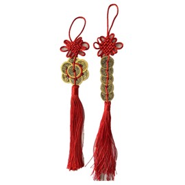 Stormflagchina 2pcs Emperor Money Wealth Success Lucky Charm Red Chinese Knot The Fortune Tassels Fortune Coins Feng Shui Coins anger Decors Car Pendants