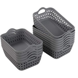 Kekow Mini Gray Plastic Storage Basket Trays, 12-Pack Small Shallow Plastic Baskets