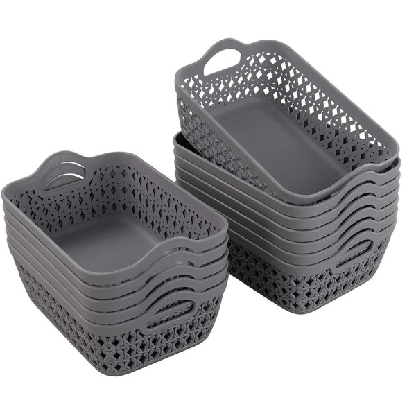Kekow Mini Gray Plastic Storage Basket Trays, 12-Pack Small Shallow