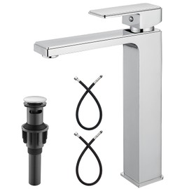 Heyalan Vessel Sink Faucet Bathroom Sink Faucet Tall Body Vessel Bowl Tap Single-Hole Deck Mount Lavatory Vanity Mixer Bar Tap Tall Spout Brass Tall Bathroom Faucet,Polished Chrome,with Drain