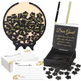 Engrowtic Wooden Funeral Guest Book Set for Memorial Service Celebration of Life Decorations Loving Memory Guestbook Share a Memory or Words of Love Cards Pen Table Sign (Forget Me Not Flower)
