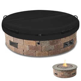 Outdoor Round Built in Stone Fire Pit Cover, 600D Quality Oxford Cloth fire Pit Cover, 52-56 Inch Patio Large Fire Pit Covers for In Ground Firepit, Outdoor rain, Snow, Wind, UV (57" Rounded,Black)