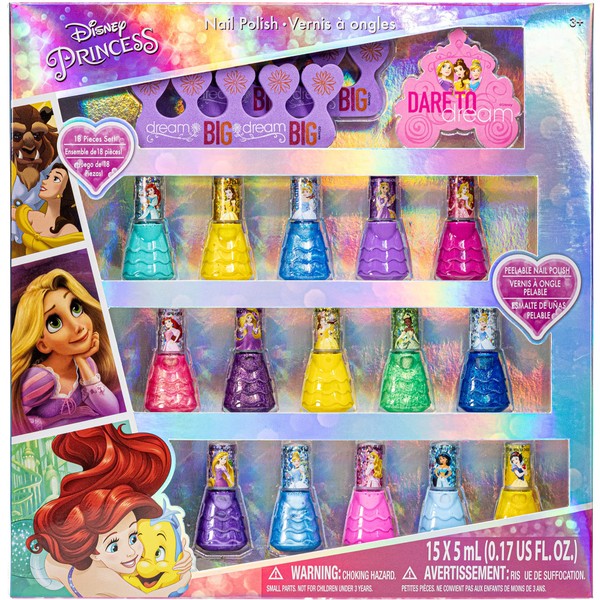 ディズニープリンセス【15本＋爪みがき★はがせるマニキュア 箱入り】キッズ用ネイル/子供用/アリエル/ラプンツェル/ベル/正規ライセンス品