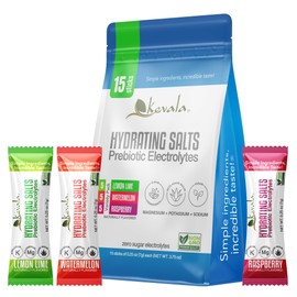 kevala Hydrating Salts Prebiotic Electrolytes – Variety Pack – Watermelon – Lemon Lime - Raspberry – Zero Sugar - with Agave Inulin – 15 Count Hydration Packets – Powder Drink