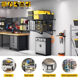 Brukid 2x3ft Adjustable Rail Wall Garage Storage Shelf, for Tool Room, Storage Room, Store Supermarket Wall Storage Shelving Rack (2 Pack-Black)