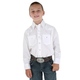 Wrangler Boy's Dress Western Solid Snap Shirt, White, Small(5 - 6)