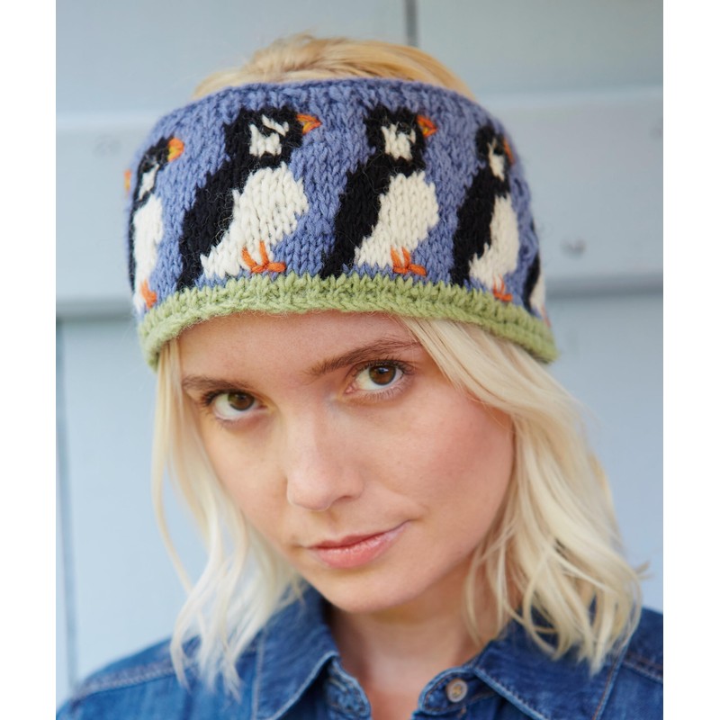 Pachamama Women Wool Ear Warmer Headband Fleece Lined Handknitted Puffin