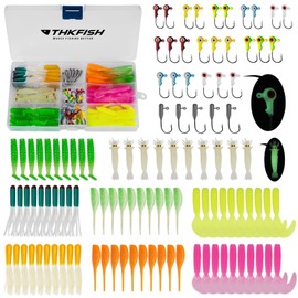 THKFISH Crappie Lures Jigs Heads Kit, 110pcs Soft Plastic Baits Fishing Lures and Tube Jigs Heads for Trout Panfish & Bass Fishing