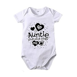 My Auntie Loves Me Letters Printed Infant Baby Clothes Unisex Funny Newborn Baby Romper Bodysuits Summer Short Sleeve (White, 12-18months)