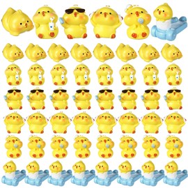 WinnerWhy 48 Pcs Easter Mini Chickens Miniature Chicks Figurines Tiny Resin Animals Cute Small Yellow Chickens Figurines for Landscape Potted Plant Easter Garden Home