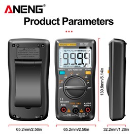AN8008 True RMS Digital Multimeter - 9999 Counts, Transistor Testing, Auto Electrical Measurements, Voltage Capacitance Power Meter with Box - Black