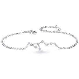 Clearine Zodiac Sign Bracelet 925 Sterling Silver CZ 12 Constellation Simple Style Bracelet for Women Girls, Sterling Silver Cubic Zirconia, Zircon